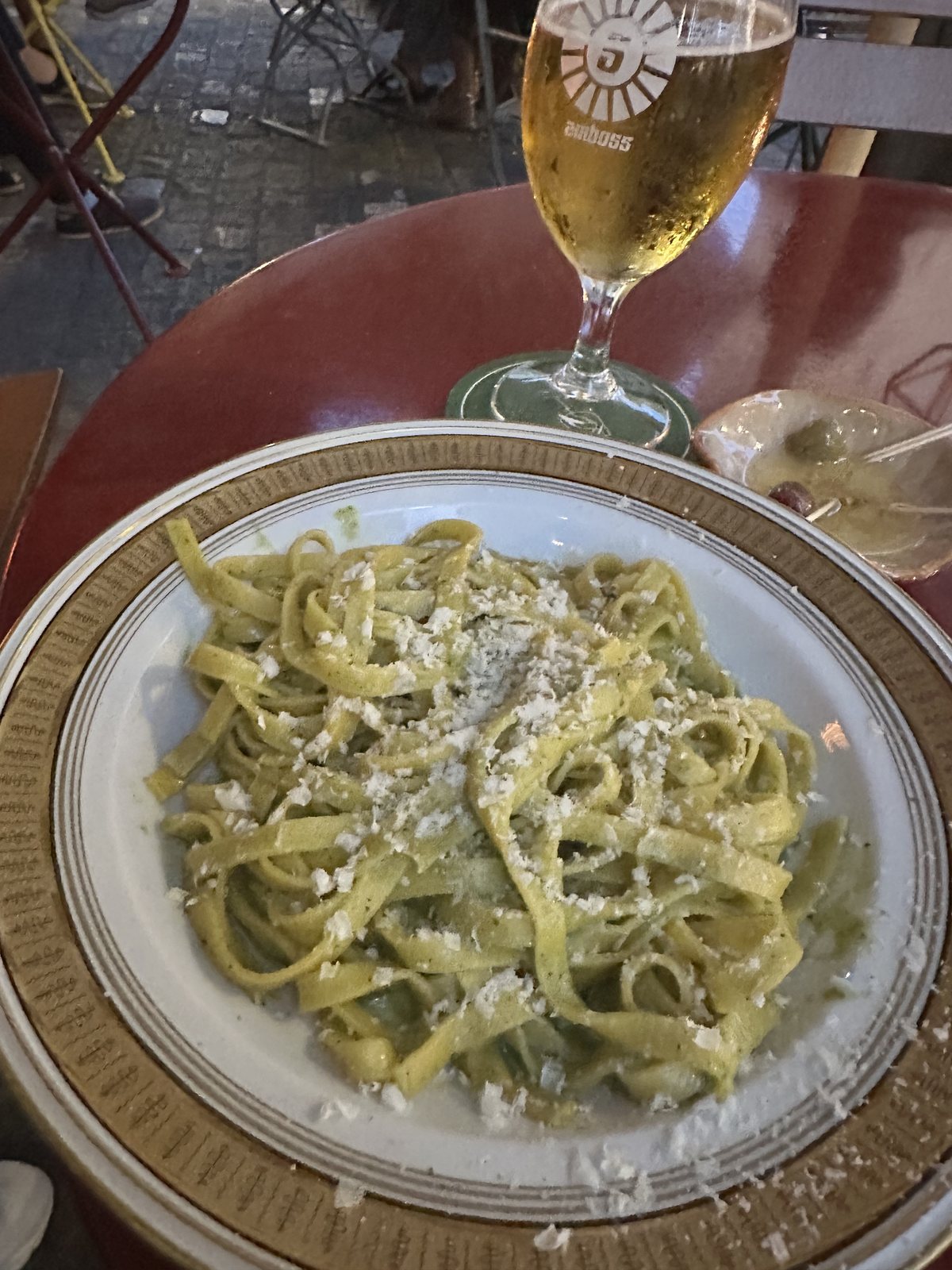 the pesto pasta at Storchen Café Ambar
