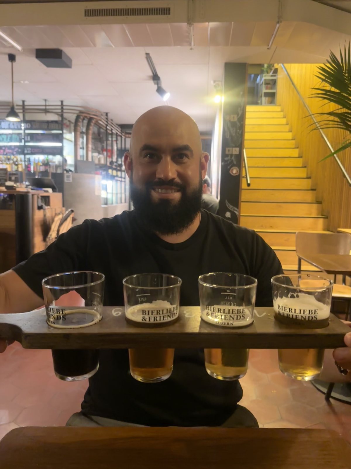 the beer flight at Bierliebe and Friends